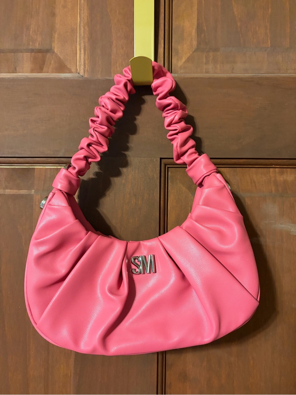 Steve Madden Pink Ruched Shoulder Bag with SM Logo